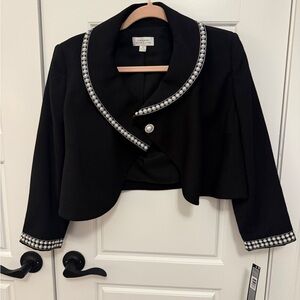 Tahari Black Pearl-Embellished Cropped Blazer